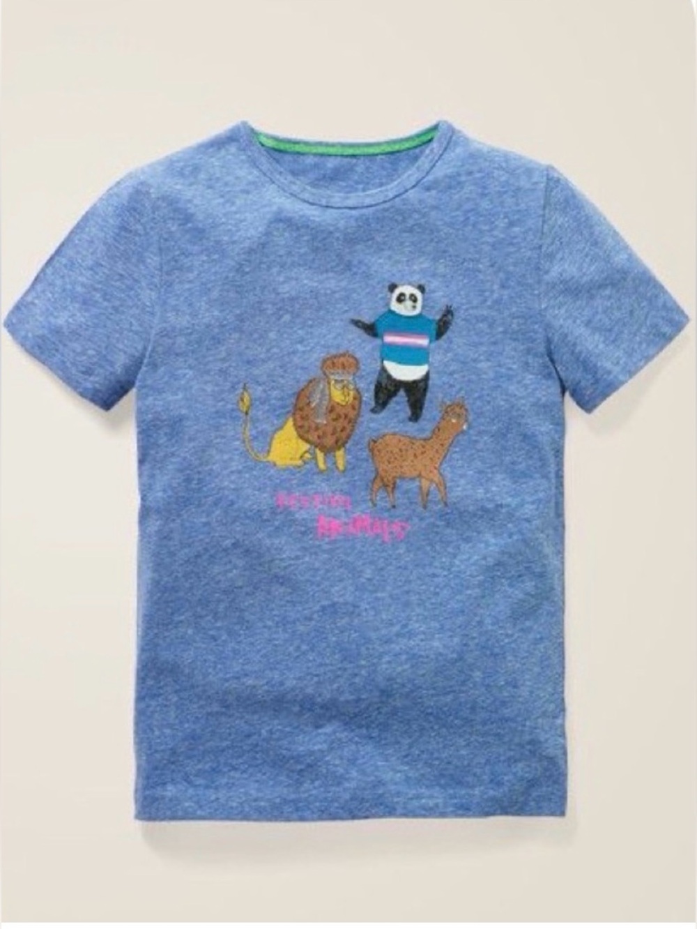 Mini Boden Blue Short-Sleeve Tee with Playful Festive Animal Graphic